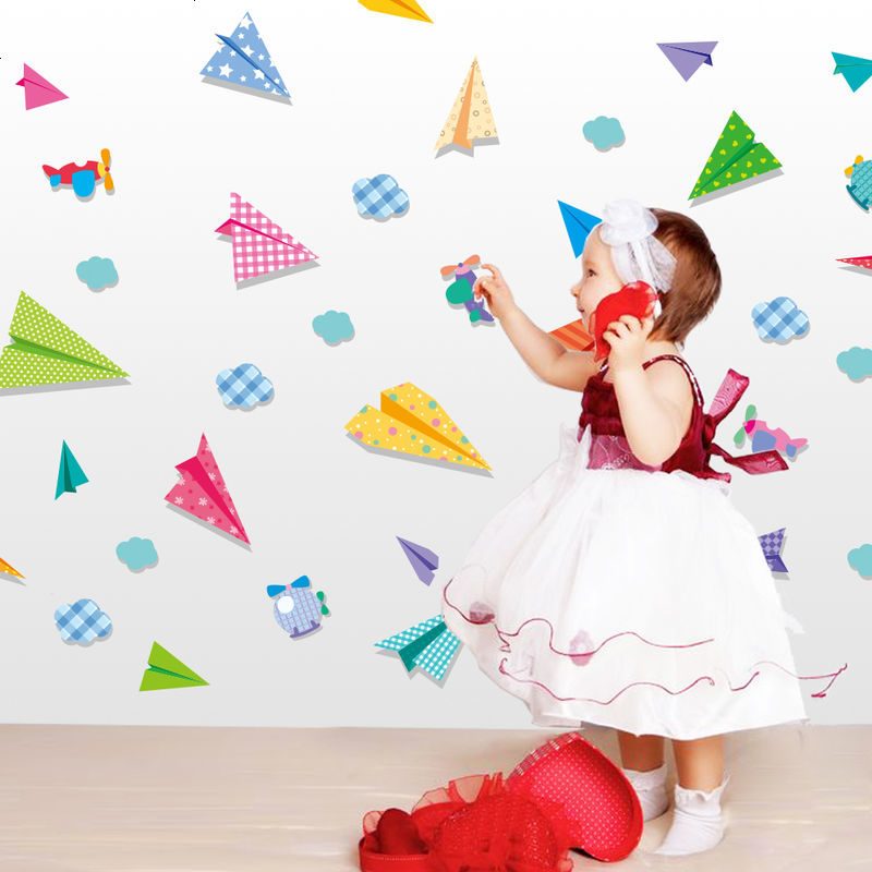 可移除墙贴纸贴画卡通儿童房间男孩卧室幼儿园布置墙壁纸飞机图案