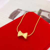 2020金店同款蝴蝶结吊坠项链女 24K铜镀金仿黄金细锁骨链沙金饰品 磨砂蝴蝶结吊坠+蛇骨手链