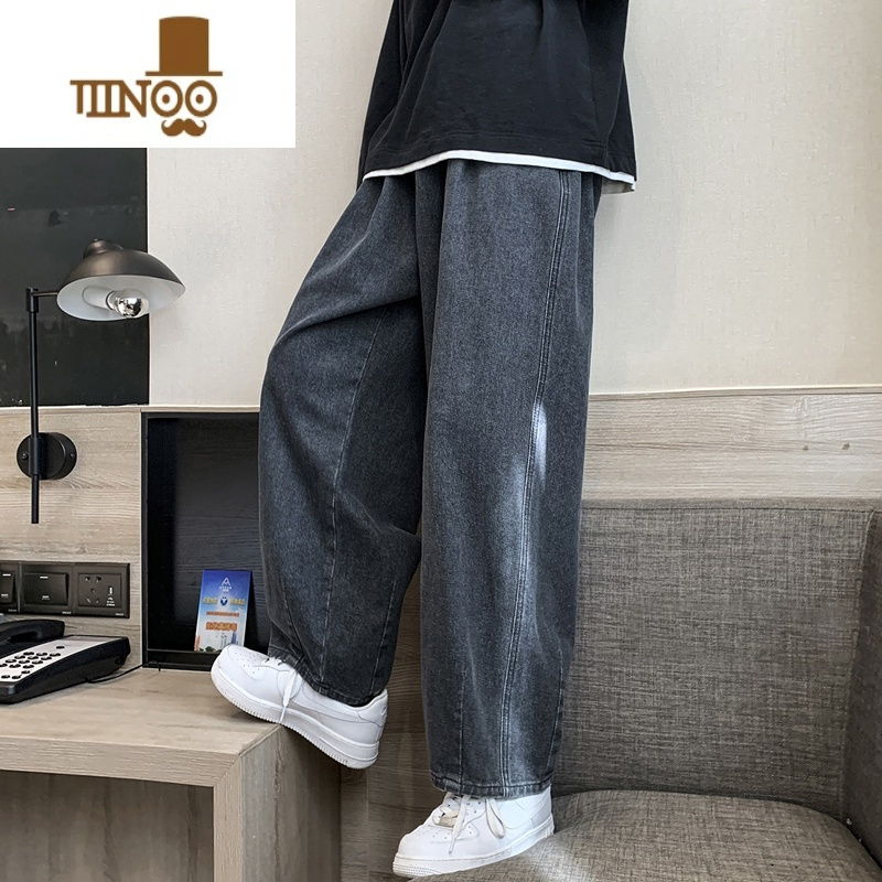 YANXU牛仔裤男直筒宽松美式复古阔腿裤子高街潮牌垂感男生休闲裤子男款