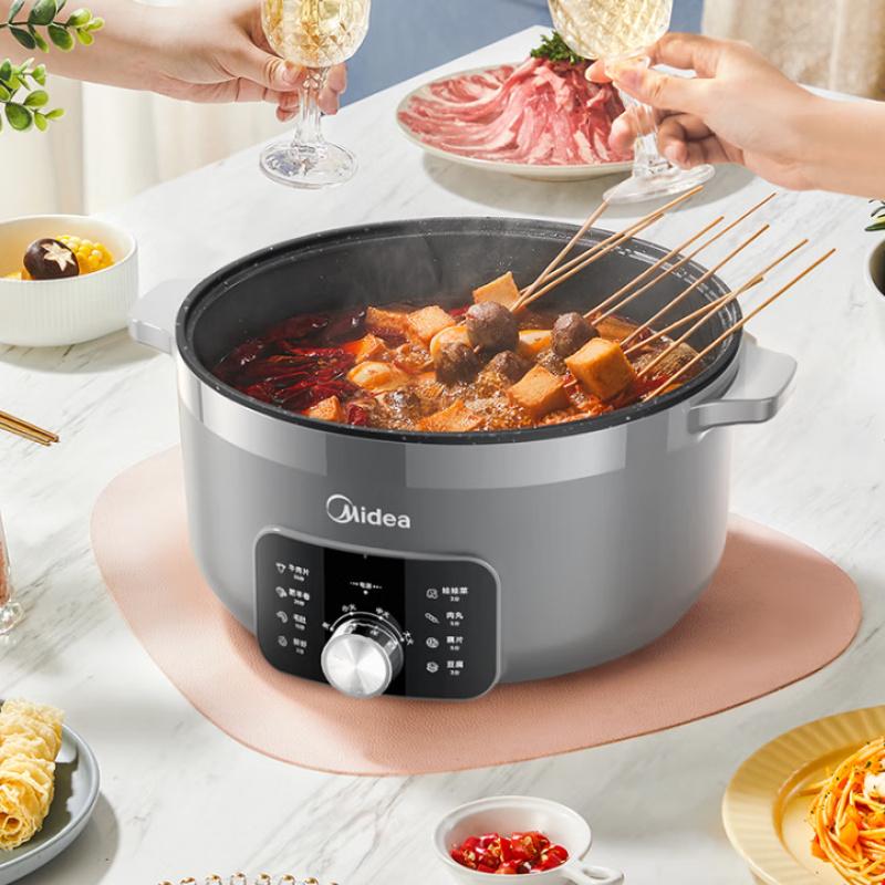 美的多用途锅家用电火锅小煮锅电刷锅多功能式易清洗电热锅煎烤炒炖电多用锅火力调节 6L 新款DHE3008T高清大图