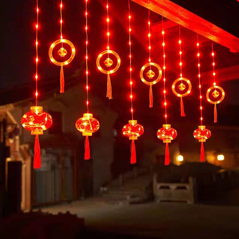 新年红灯笼串春节装饰房间阳台庭院客厅过年氛围灯小灯笼灯串灯饰-3米宽灯笼【三层】窗帘插电款-无规格高清大图