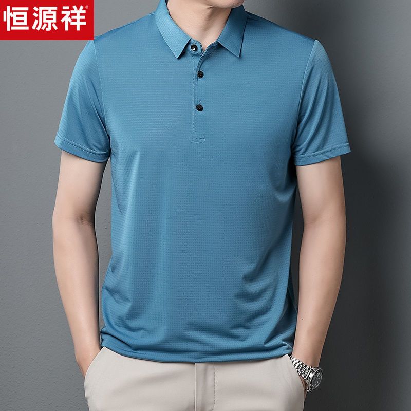 恒源祥夏季t恤男短袖上衣纯色刺绣男士半袖中青年polo衫速干体恤