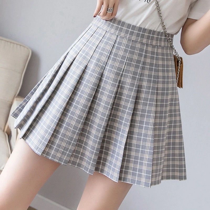 格子百褶裙高腰显瘦春夏新款半身裙女a字裙防走光夏季百搭短裙子视频