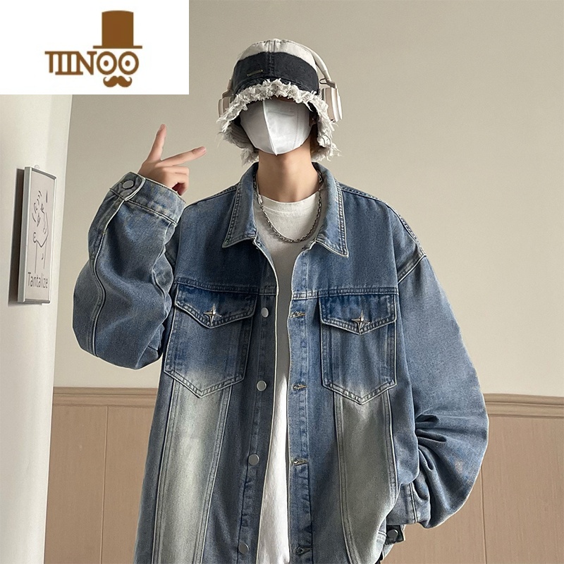 YANXU牛仔外套男款2023新款款复古潮牌青少年高中生牛仔衣秋季夹克高清大图