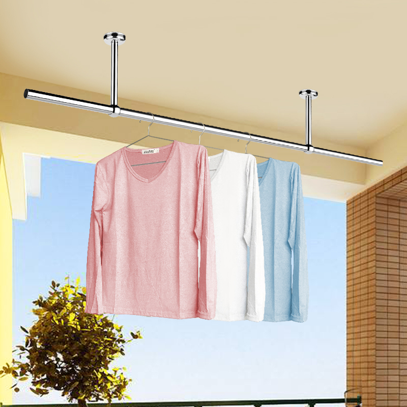 阳台固定式晾衣架闪电客不锈钢单双杆晾衣杆室衣杆墙顶装吊座晒衣杆