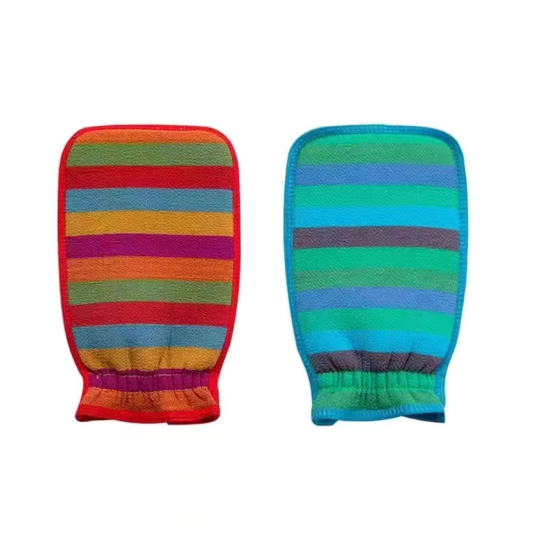 [补贴10%]粗砂洗澡搓澡巾强力搓泥去污加厚双面搓背成人洗澡巾沐浴球搓泥 彩虹条红+蓝