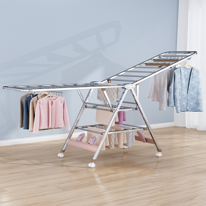 手逗不锈钢落地晾衣架室内折叠晒衣架家用阳台婴儿凉衣架子晒被子