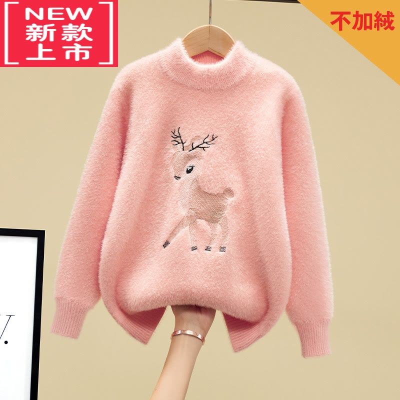 可莉允女童加绒毛衣冬天加厚保暖2022新款中大童学生套头圆领儿童图片
