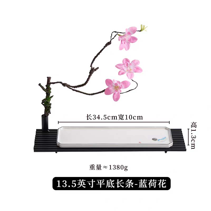 平底长条盘—蓝荷花 竹排+13平底长条—蓝荷花高清大图
