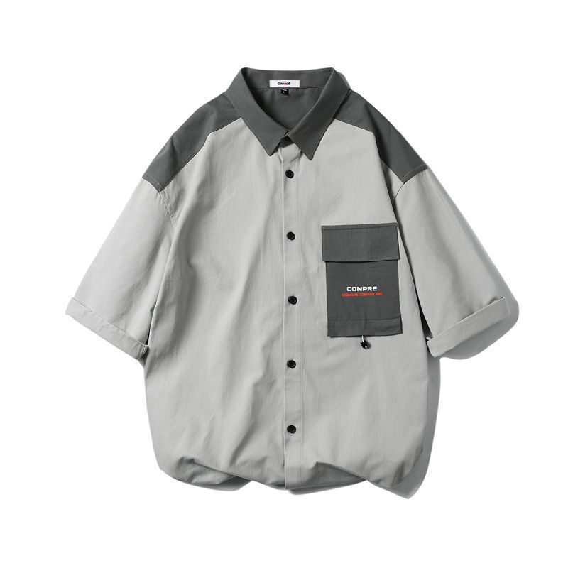 森马集团旗下GLEMALL男士短袖衬衫薄款衬衣韩版潮流港风工装宽松