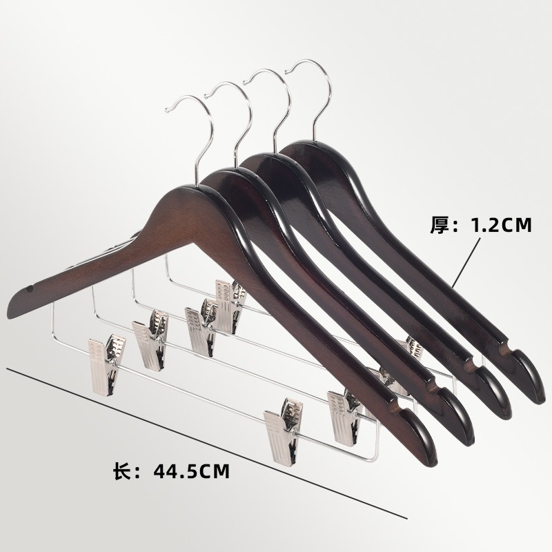 华普思艺酒店木质衣架加粗款家用无痕防滑木头裤架衣服撑子复古实木晾衣架复古色套装衣架44.5cm10个装