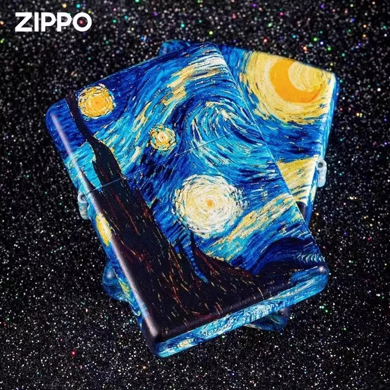 zippo打火机官方正品梵高星空彩绘男士正版专用燃油防风火机送礼男友生日礼物礼品