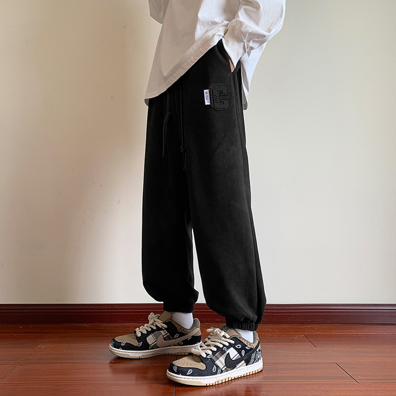 潮牌ins休闲裤男士春秋季2022新款黑色潮宽松卫裤百搭束脚运动裤子