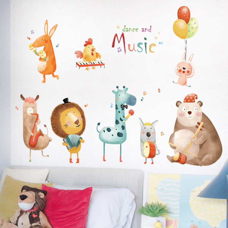 卡通可爱音乐会动物墙贴纸幼儿园儿童房卧室墙壁装饰品自粘贴画