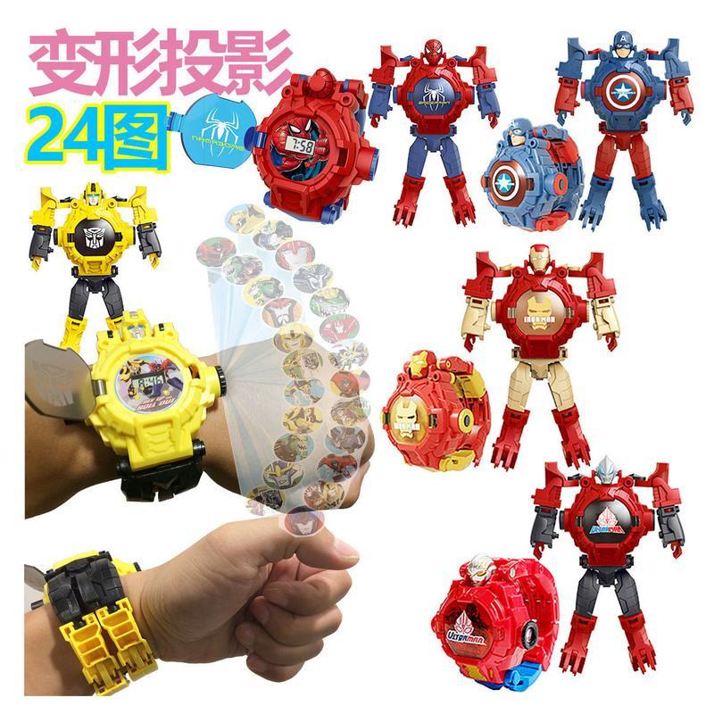 儿童变形金刚投影手表创意卡通变身机器人动漫发光电子表男孩玩具 恐龙投影手表24图