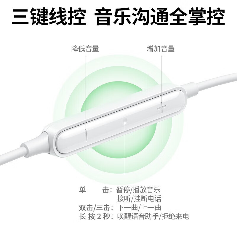 绿联1.2米Lightning接口半入耳式有线耳机 白色 EP101/80649 (货期3-6天)高清大图