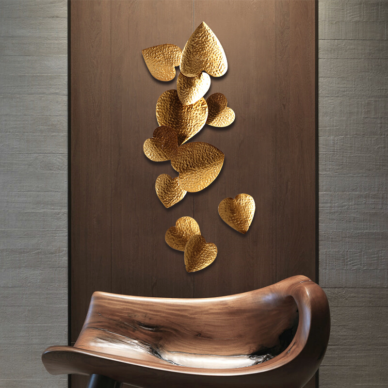 定制金色心形叶子家居墙上壁饰挂件客厅背景墙上装饰品卧室墙壁挂饰