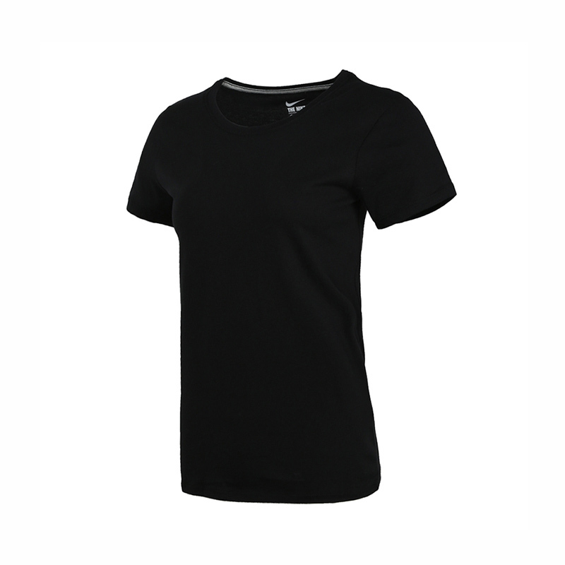 Nike 纯色Logo徽标圆领运动短袖T恤 女款 黑色 743041-010