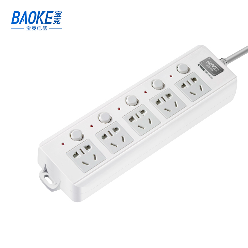 宝克(BAOKE)K425-3K 3m插线板 新国标延长线插座5位分控独立开关 2500W MAX 白色 1个
