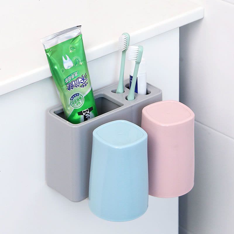 多规格牙刷架子洗漱套装带杯子壁挂式免打孔无痕粘贴挂钩漱口杯座 四口之家[2+2]牙刷架图片
