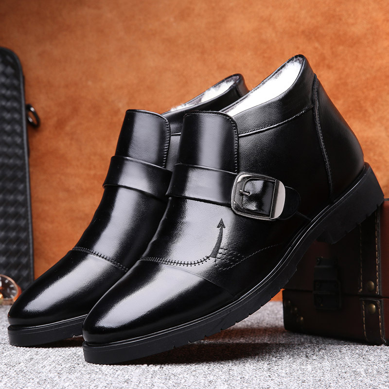 棉皮鞋男士真皮羊毛加绒保暖防寒商务休闲高帮防滑老人爸爸冬季鞋