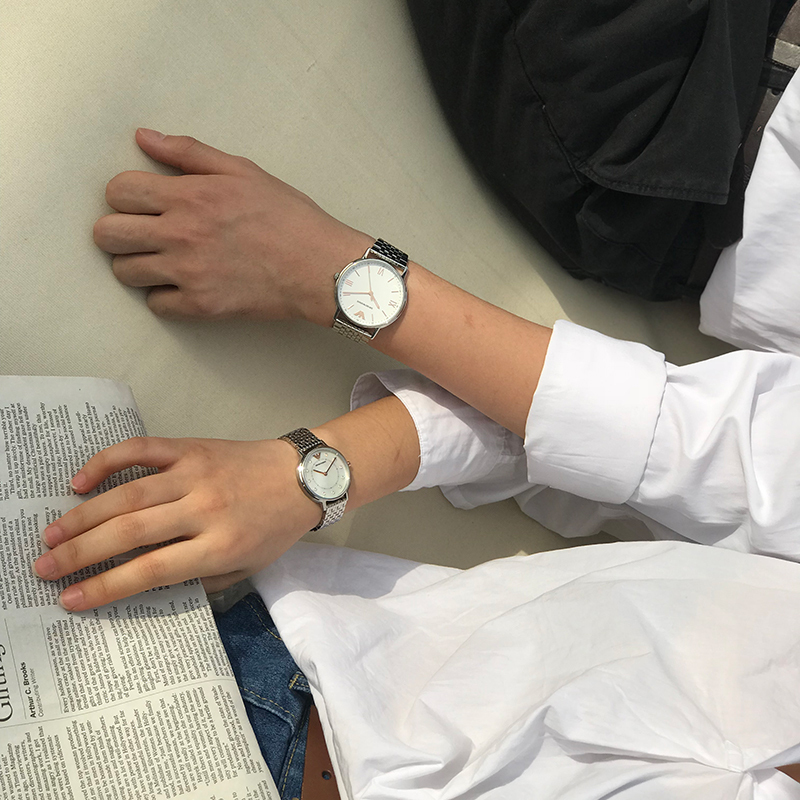 Armani阿玛尼手表男女士钢制表带防水商务情侣石英表 生日礼物 送女友AR80014 七夕礼物