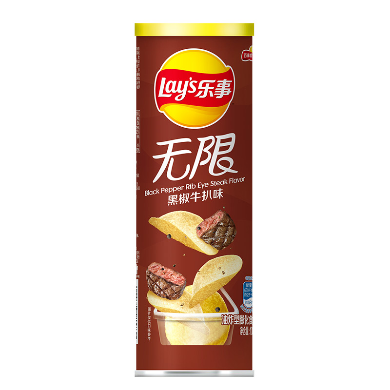 乐事(LAY’S) 无限薯片 黑椒牛扒味104g罐装(休闲零食)高清大图