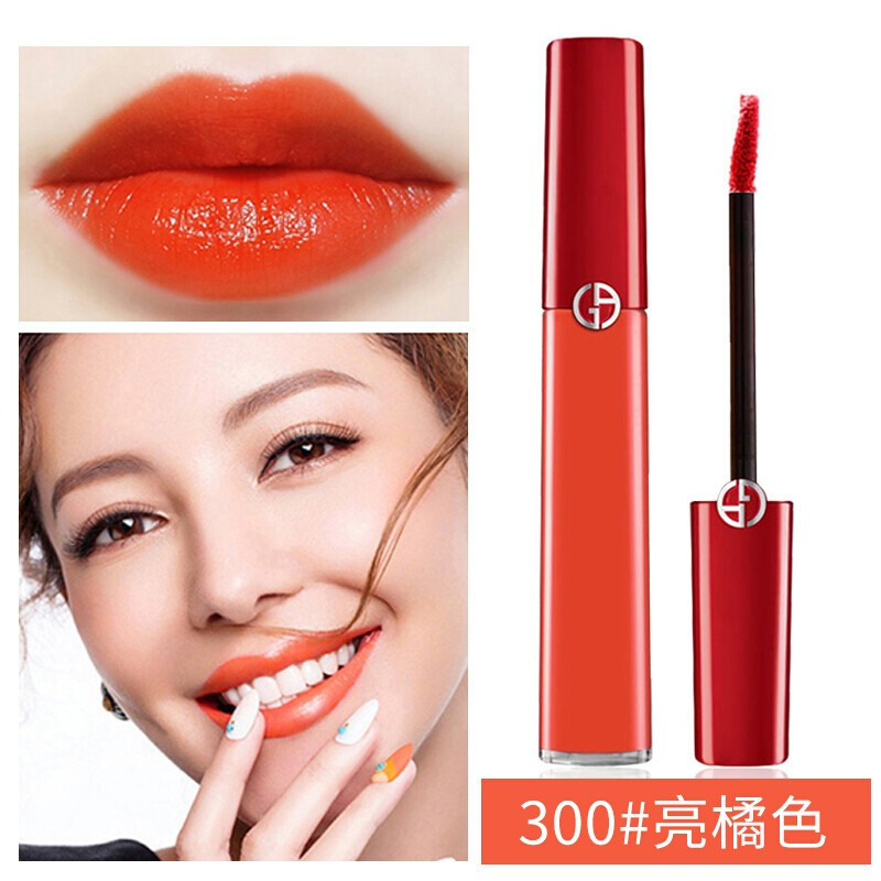阿玛尼(ARMANI) 唇釉臻致丝绒哑光 显色复古口红 液体唇膏 红管唇釉300# 亮橘色6.5ml