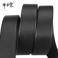 牛当家(CattleOWN)皮带男真皮腰带礼盒不锈钢自动扣头层牛皮青年商务裤带黑色7216