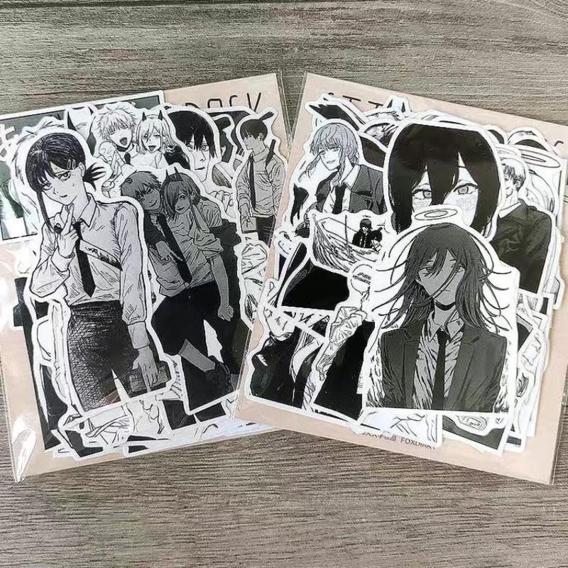 手帐热血漫画电锯人电次链锯人帕瓦小红玛奇玛日记本黑白素材贴纸 电锯人AB两款