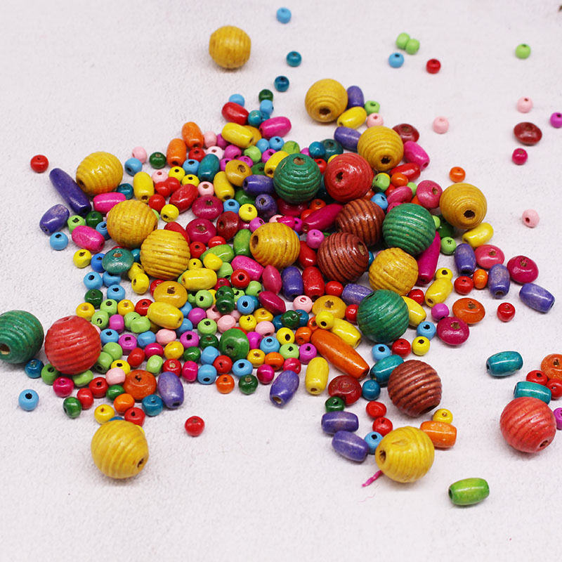 彩色小木珠子圆珠混色 装饰手链diy材料手链编织环境幼儿园手工_鱼