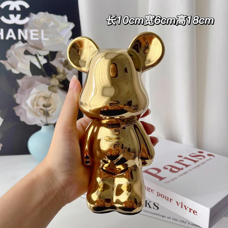 陶瓷轻奢暴力熊摆件高档客厅玄关电视柜 10×6×18cm (白 蓝 粉 金 银颜色需备注)高清大图