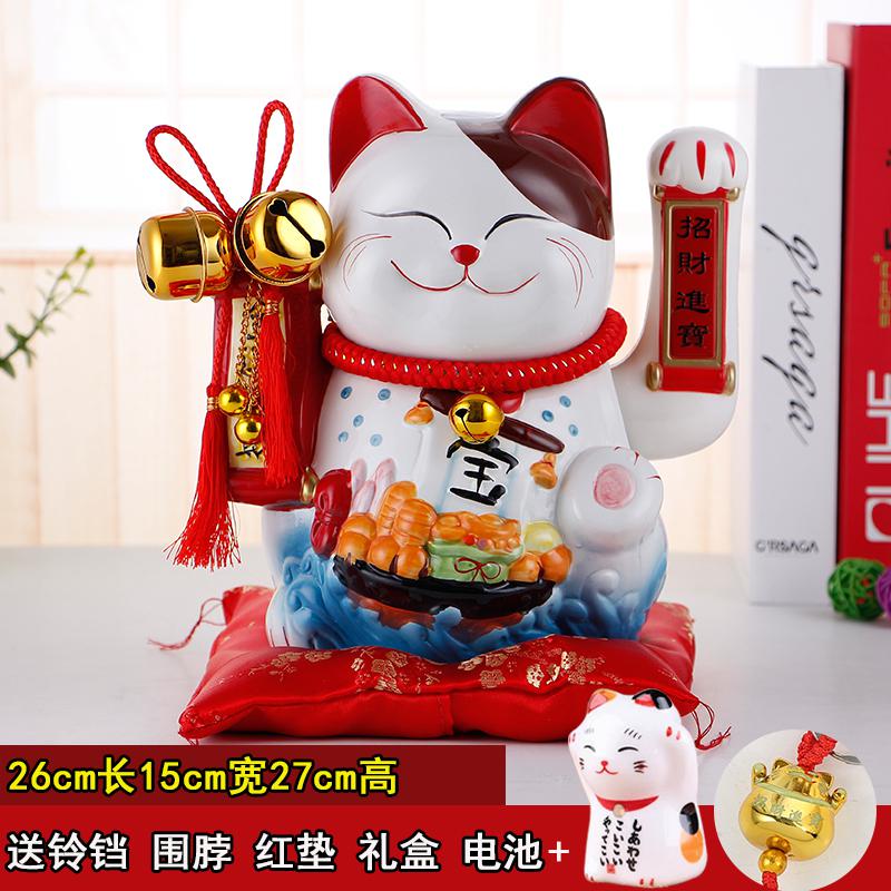 插电摇手电动猫陶瓷摆件电池大号发财猫店铺开业礼品收银台 三维工匠 12寸648LL金运加铃铛(插电版)猫高清大图