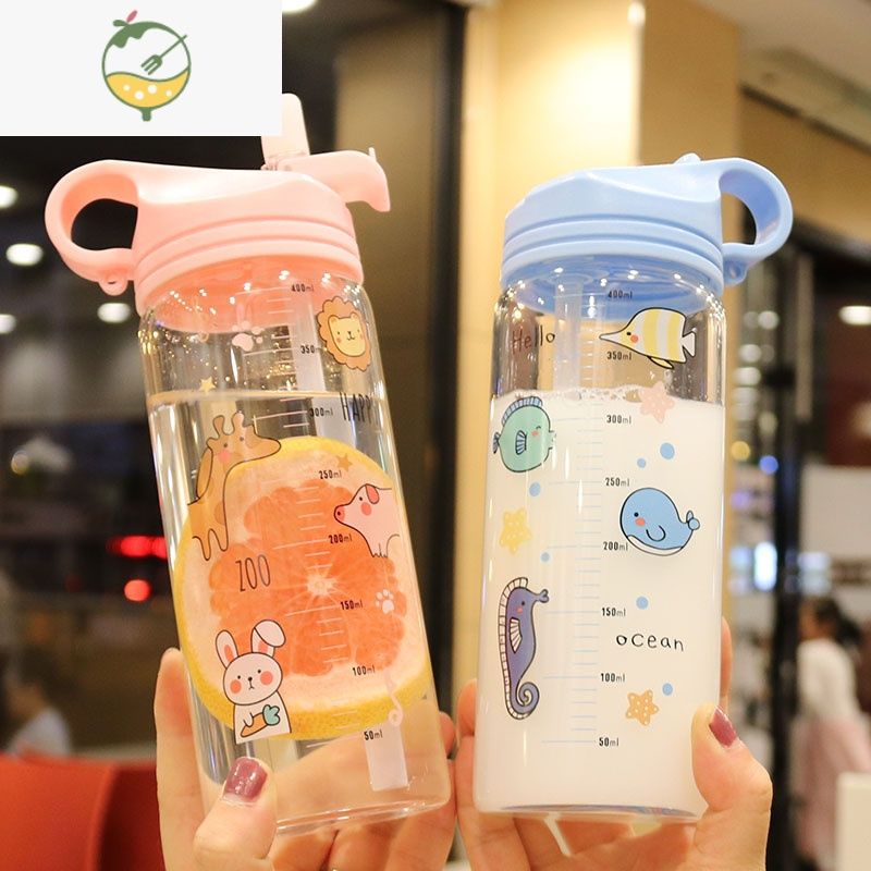 YICHENG孕妇玻璃吸管杯学生情侣随手杯子耐热创意带刻度卡通儿童水杯
