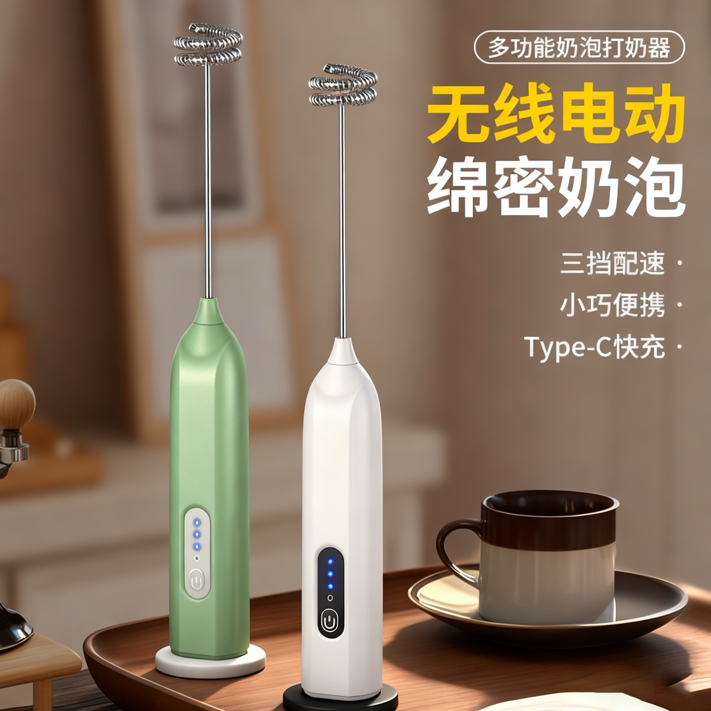 电动打奶泡器咖啡打泡器家用迷你牛奶搅拌器手持无线打发机器4158高清大图