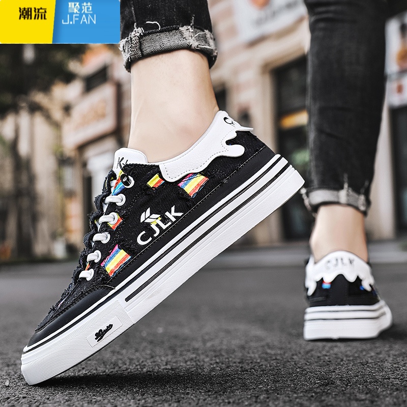 聚范帆布男鞋2024年新款夏季透气一脚蹬布鞋乞丐破洞休闲运动板鞋男款高清大图