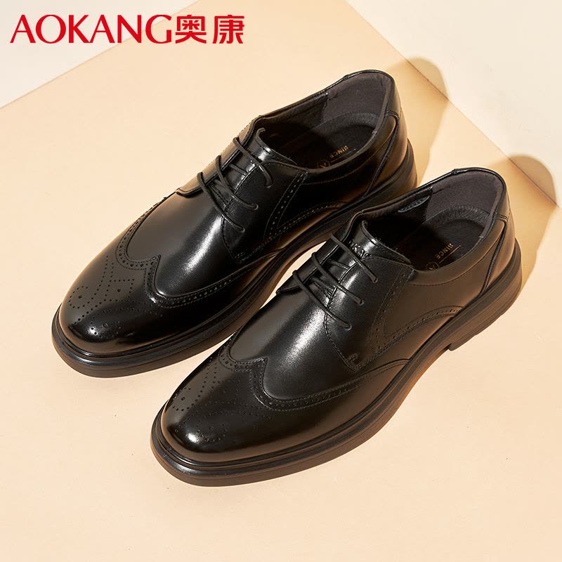 奥康男鞋商务正装皮鞋男春秋布洛克时尚软面舒适办公室通勤单鞋图片