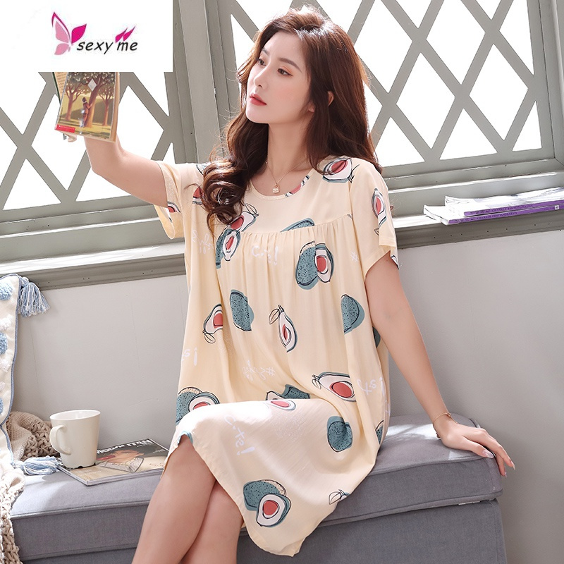 夏季中老年人睡衣女士棉妈妈睡裙夏天中年薄款大码棉绸连衣裙 fish