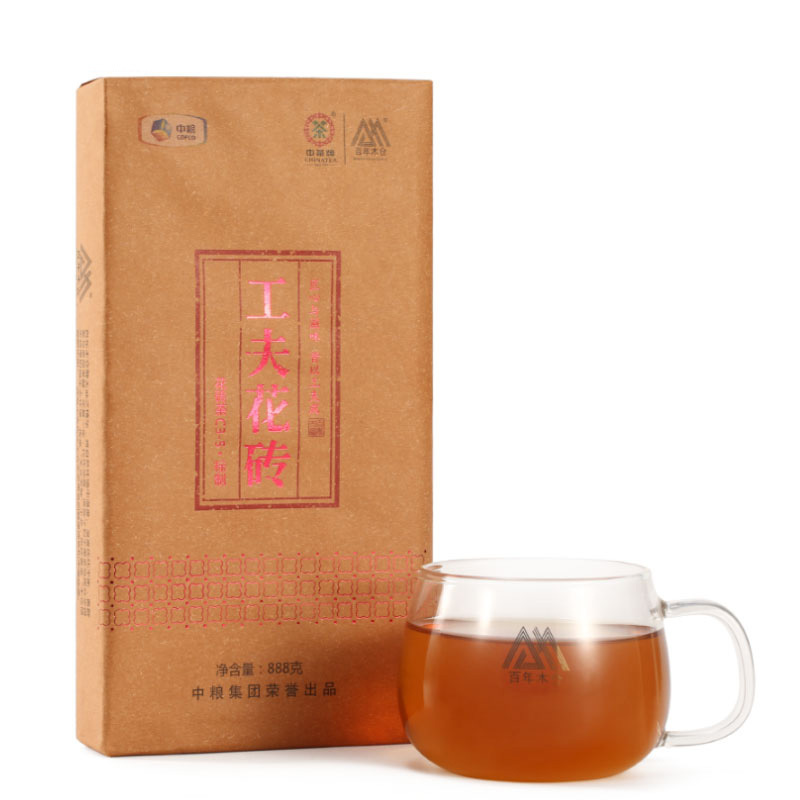中茶 百年木仓 湖南安化黑茶 花砖茶 工夫花砖 888g