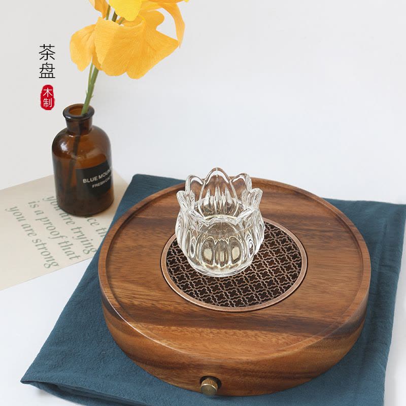 MULTIPOTENT南美胡桃木茶盘茶托功夫茶具托盘家用小茶盘福缘圆形干泡图片