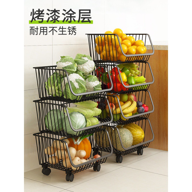 厨房置物架落地多层蔬菜水果收纳筐玩具用品家用大全可移动置物篮收纳层架 三维工匠高清大图