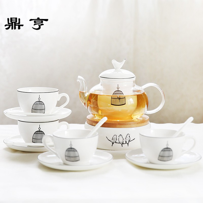鼎亨那些时光 陶瓷花茶茶具 煮水果茶壶玻璃花茶壶 蜡烛加热茶具