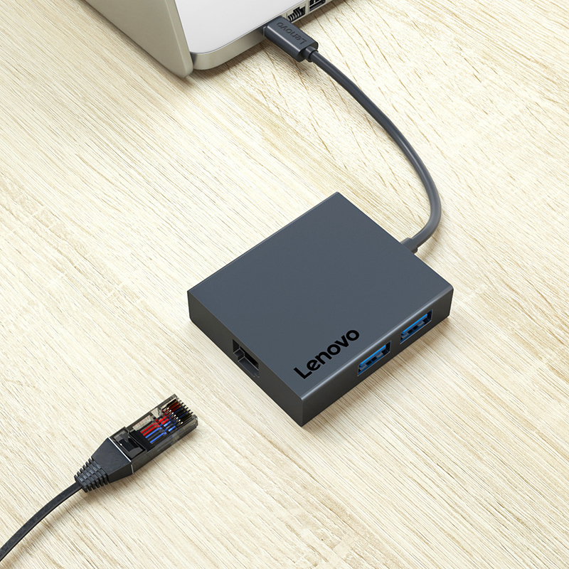 联想(Lenovo)C130 Type-C转千兆网口转接器 USB3.0分线器 hub集线器 PD快充 USB扩展坞
