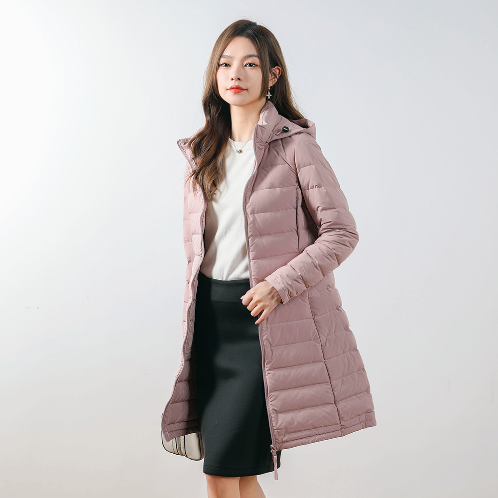 女式90绒女装连帽带帽无缝压胶羽绒服新款中长款大码外套高清大图