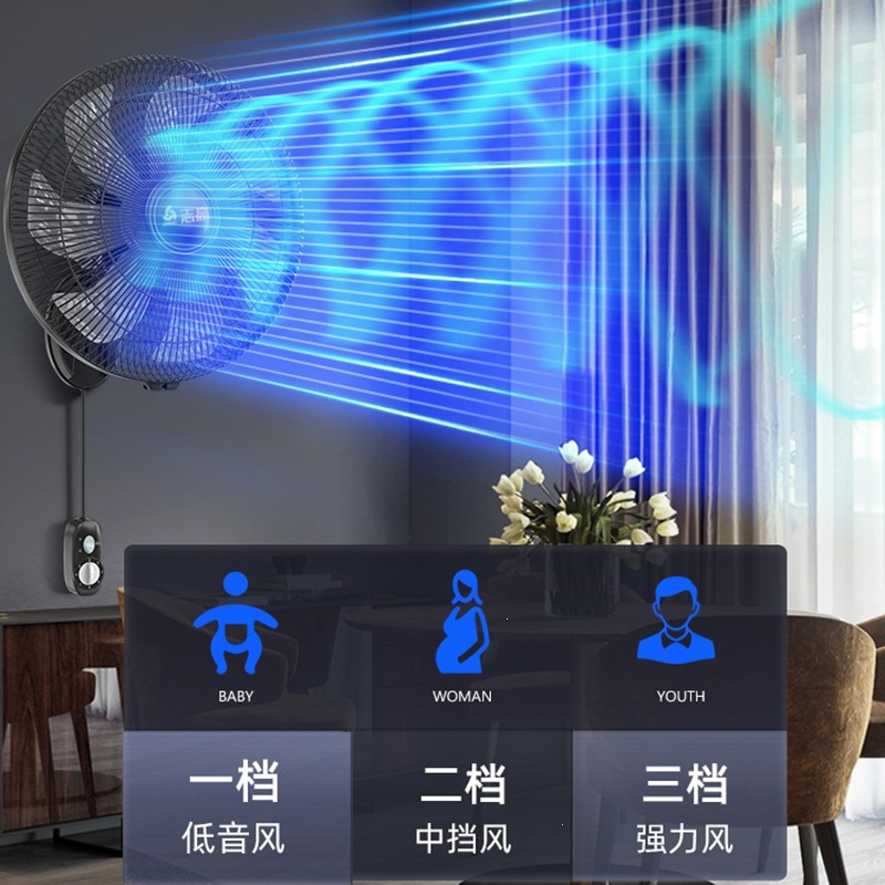 志高(CHIGO)壁扇挂壁式电风扇家用壁挂式工业大风力挂扇商用强力挂墙风扇_升级16英寸遥控七叶