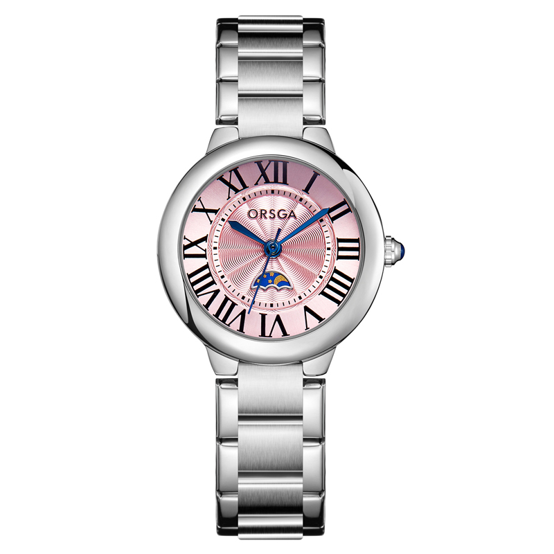 ORSGA女表经典气球镶钻石轻奢时尚休闲女士手表石英腕表9312L 间粉银钢带