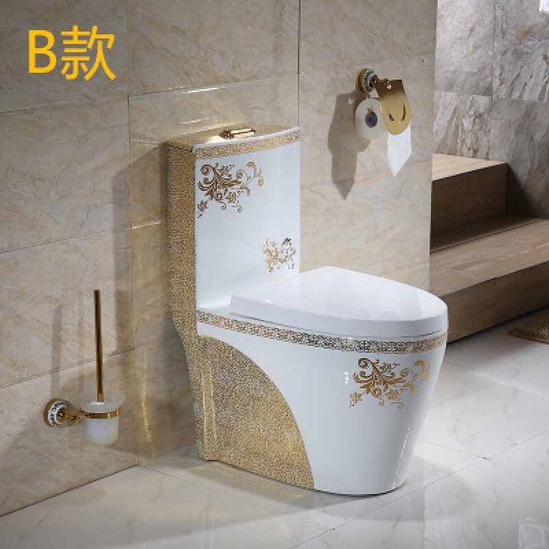 马桶虹吸式马桶坐厕欧式家用彩金彩色坐便器口径管道卫浴冲水水箱家用座便器波迷娜BOMINA高清大图