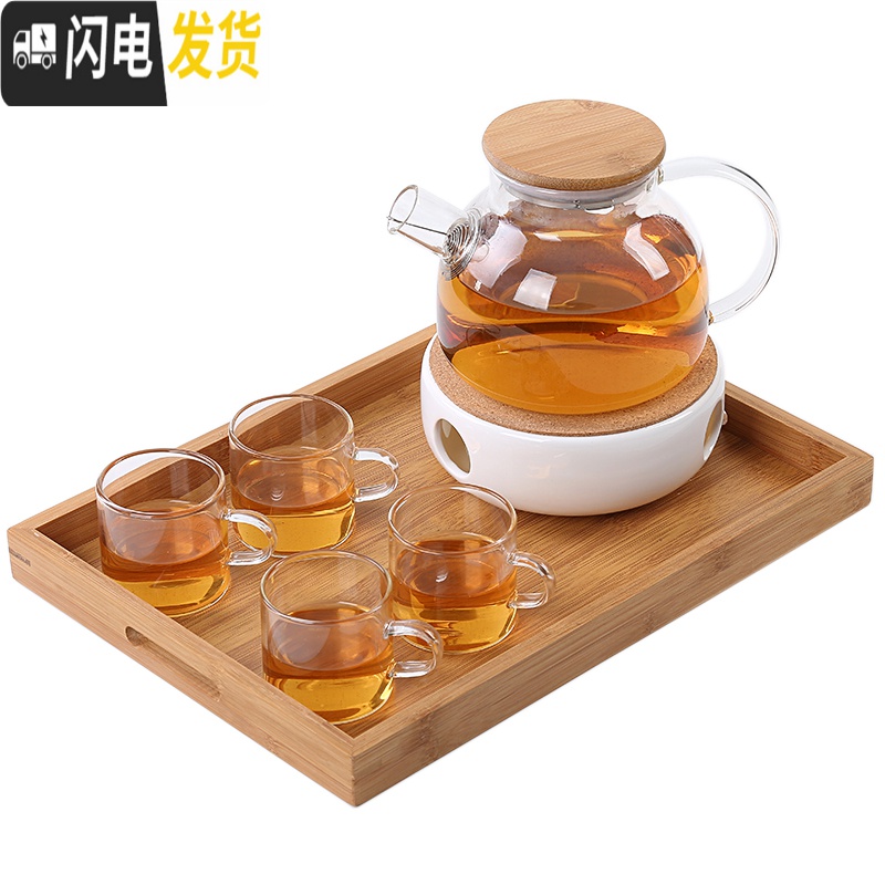 三维工匠日式蜡烛底座煮花茶水果玻璃壶耐热院下午茶电陶炉泡茶具套装 直把杯(4个)高清大图