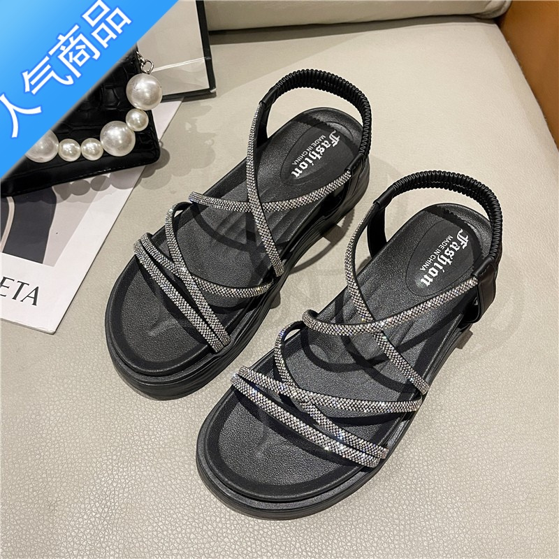 SUNTEK仙女风海边沙滩罗马凉鞋女2023年新款夏季外穿平厚底显气质配裙子