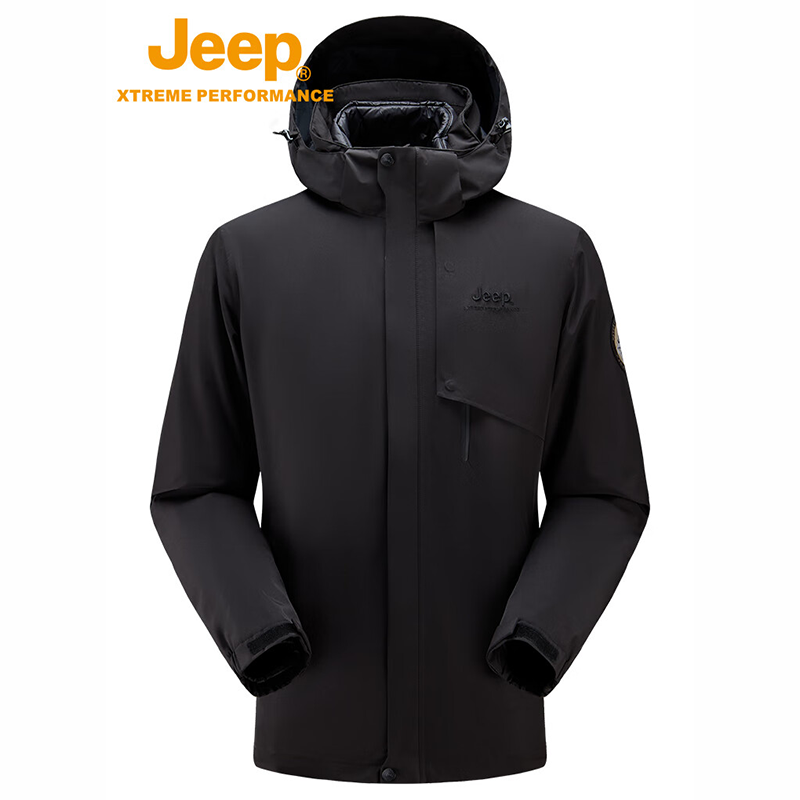 Jeep男式冲锋衣羽绒两件套J342094087品牌黑 S高清大图